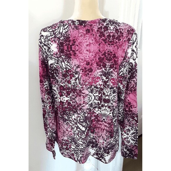 Erika pullover tee long sleeve L pink maroon abstract design beaded 100% cotton - Picture 3 of 4